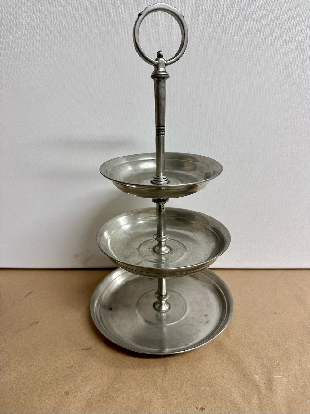 Three-Tier Metal Serving Stand Pewter made in Italy